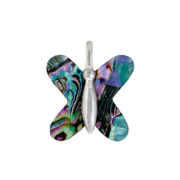 Vintage Sterling Silver 925 Abalone Inlay Butterfly Pendant - Picture 2 of 7